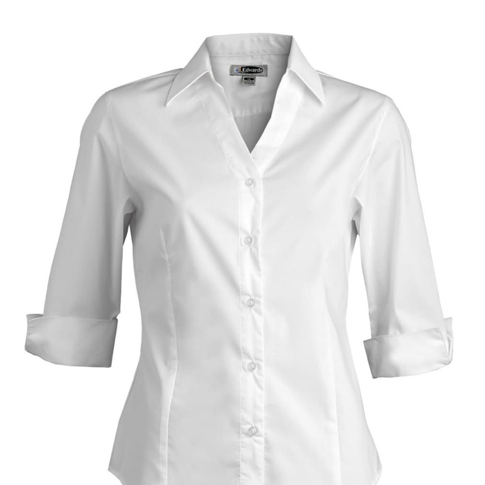 Edward’s LADIES TAILORED V-NECK STRETCH BLOUSE-3/4 SLEEVE